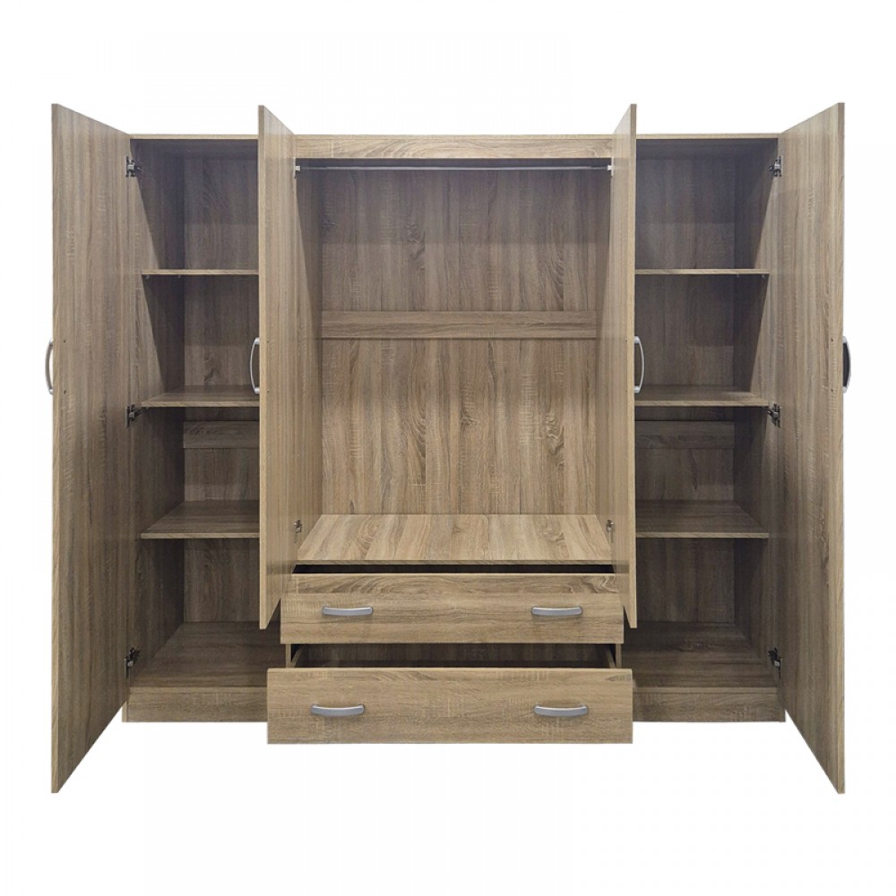 Ντουλάπα Τετράφυλλη Με 2 Συρτάρια Alvia Pakoworld Sonoma 200X51X180Εκ
