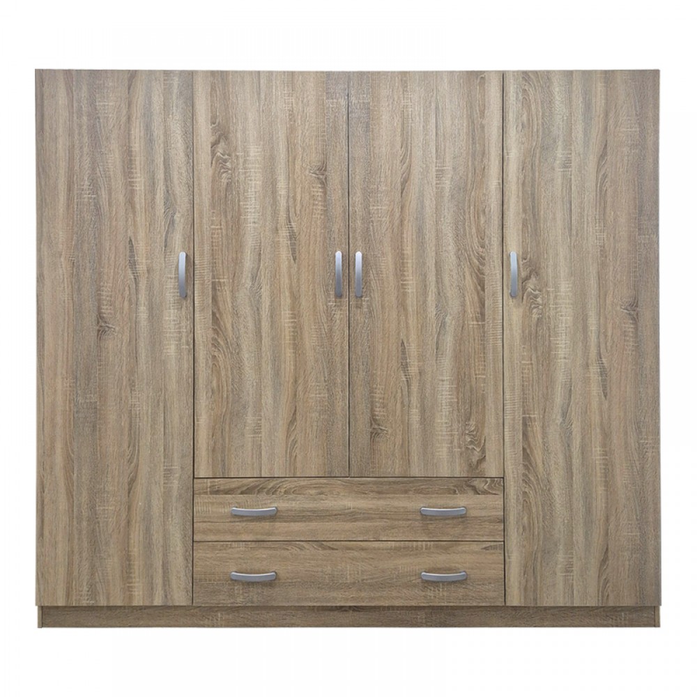 Ντουλάπα Τετράφυλλη Με 2 Συρτάρια Alvia Pakoworld Sonoma 200X51X180Εκ