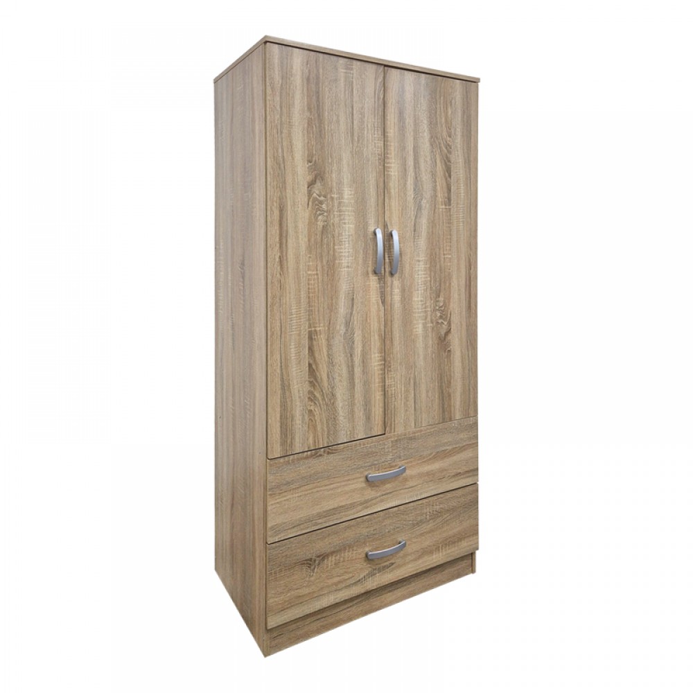 Ντουλάπα Δίφυλλη Με 2 Συρτάρια Alvia Pakoworld Sonoma 80X51.5X180Εκ