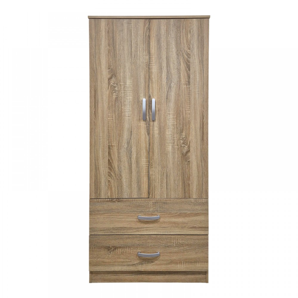 Ντουλάπα Δίφυλλη Με 2 Συρτάρια Alvia Pakoworld Sonoma 80X51.5X180Εκ