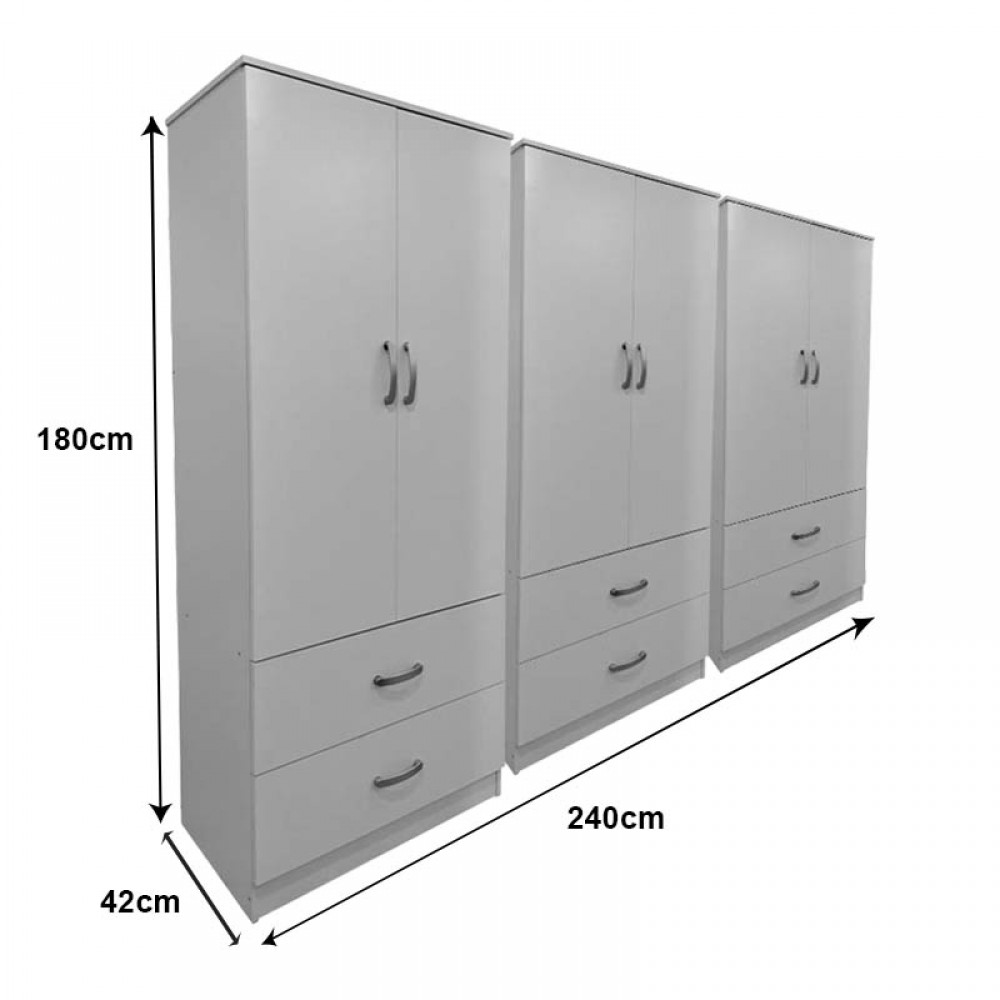 Ντουλάπα Εξάφυλλη Με Συρτάρια Athos Pakoworld Λευκή 240X42X180Εκ