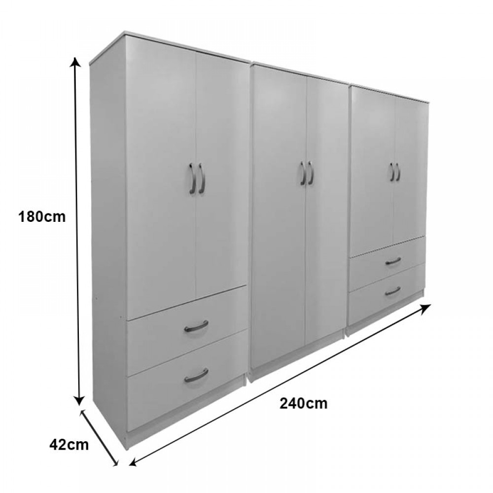Ντουλάπα Εξάφυλλη Athos Pakoworld Λευκή 240X42X180Εκ