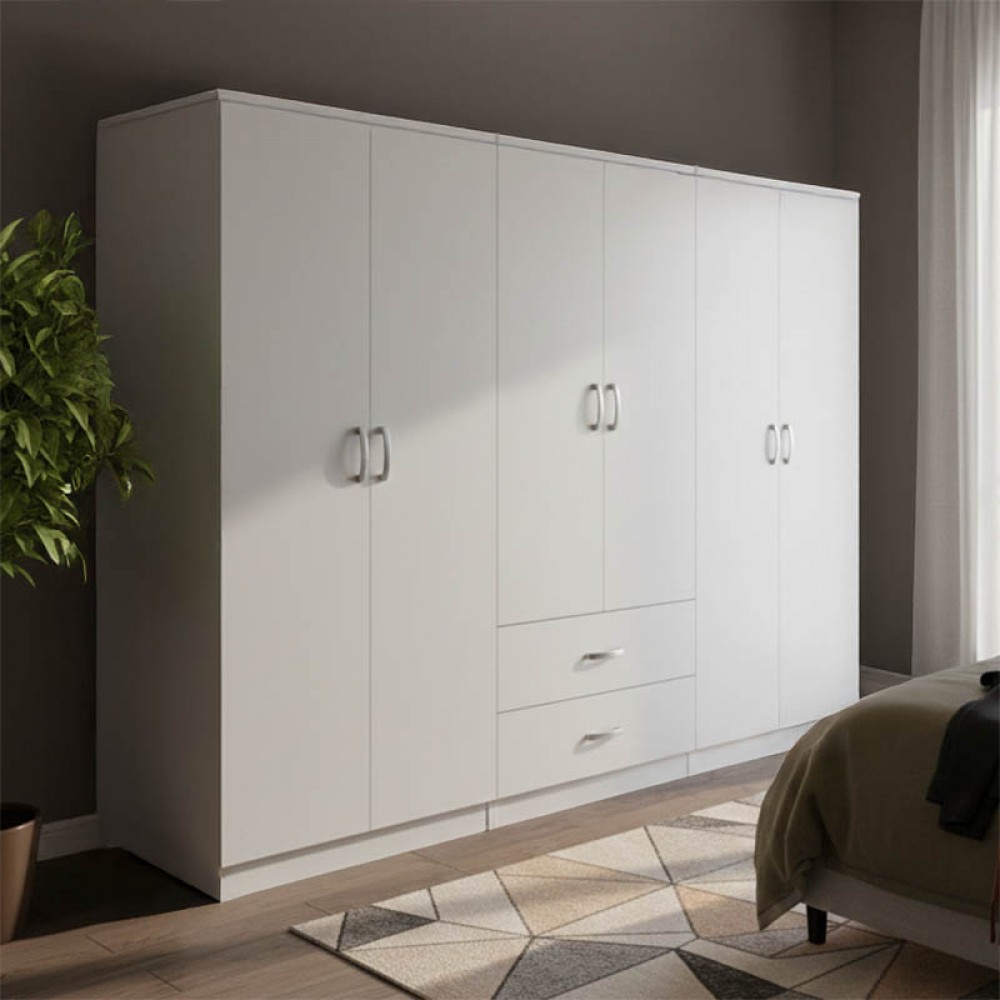 Ντουλάπα Εξάφυλλη Athos I Pakoworld Λευκή 240X42X180Εκ