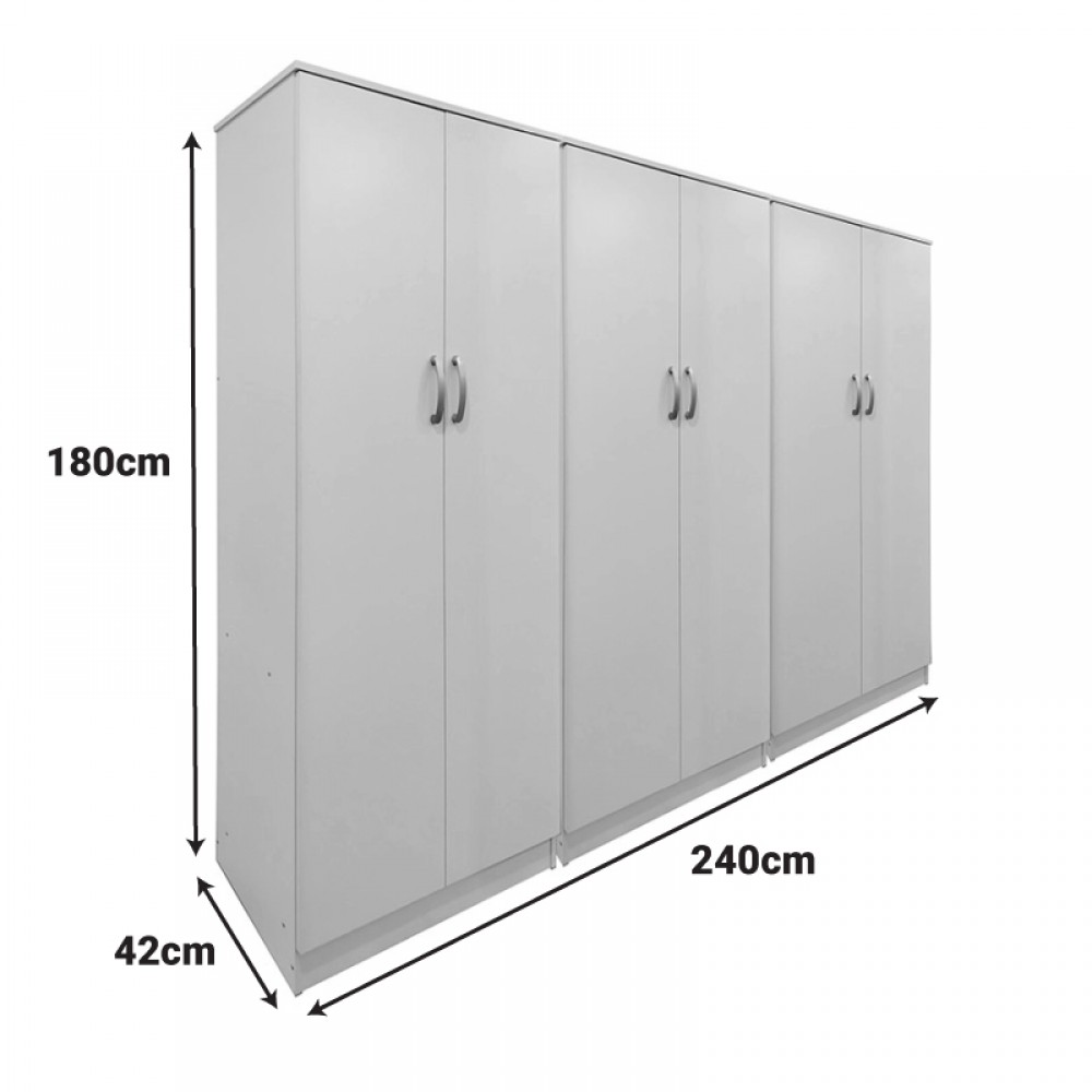 Ντουλάπα Εξάφυλλη Athos Ιι Pakoworld Λευκή 240X42X180Εκ