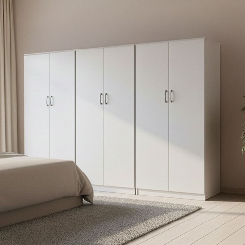Ντουλάπα Εξάφυλλη Athos Ιι Pakoworld Λευκή 240X42X180Εκ