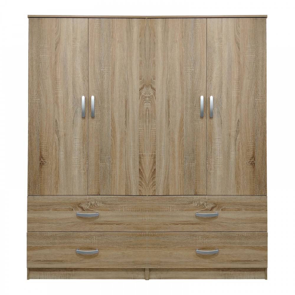 Ντουλάπα Τετράφυλλη Με Συρτάρια Athos Pakoworld Sonoma 160X42X180Εκ