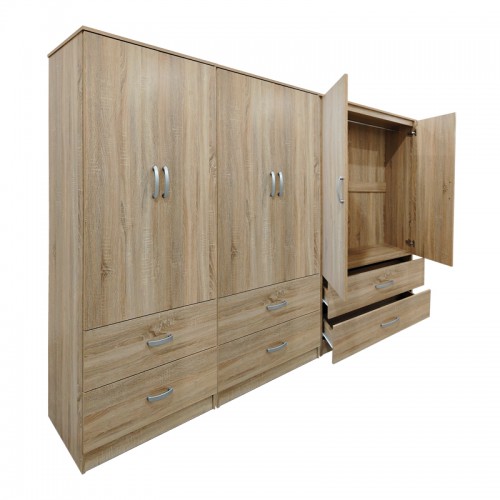 Ντουλάπα Εξάφυλλη Με Συρτάρια Athos Pakoworld Sonoma 240X42X180Εκ