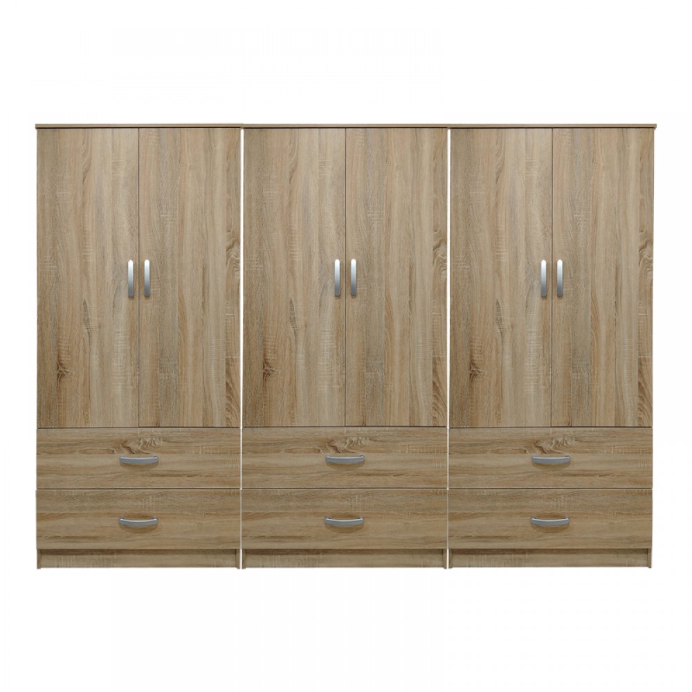 Ντουλάπα Εξάφυλλη Με Συρτάρια Athos Pakoworld Sonoma 240X42X180Εκ