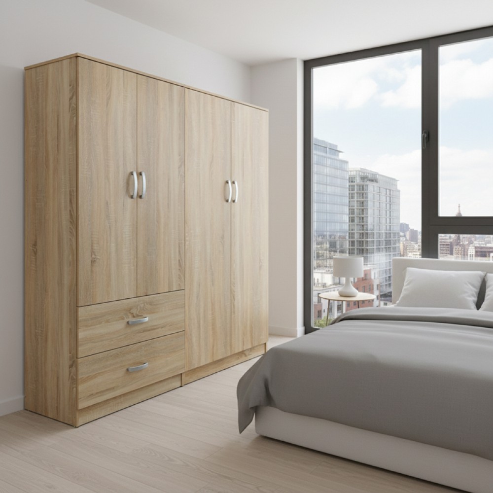 Ντουλάπα Τετράφυλλη Athos Pakoworld Sonoma 160X42X180Εκ