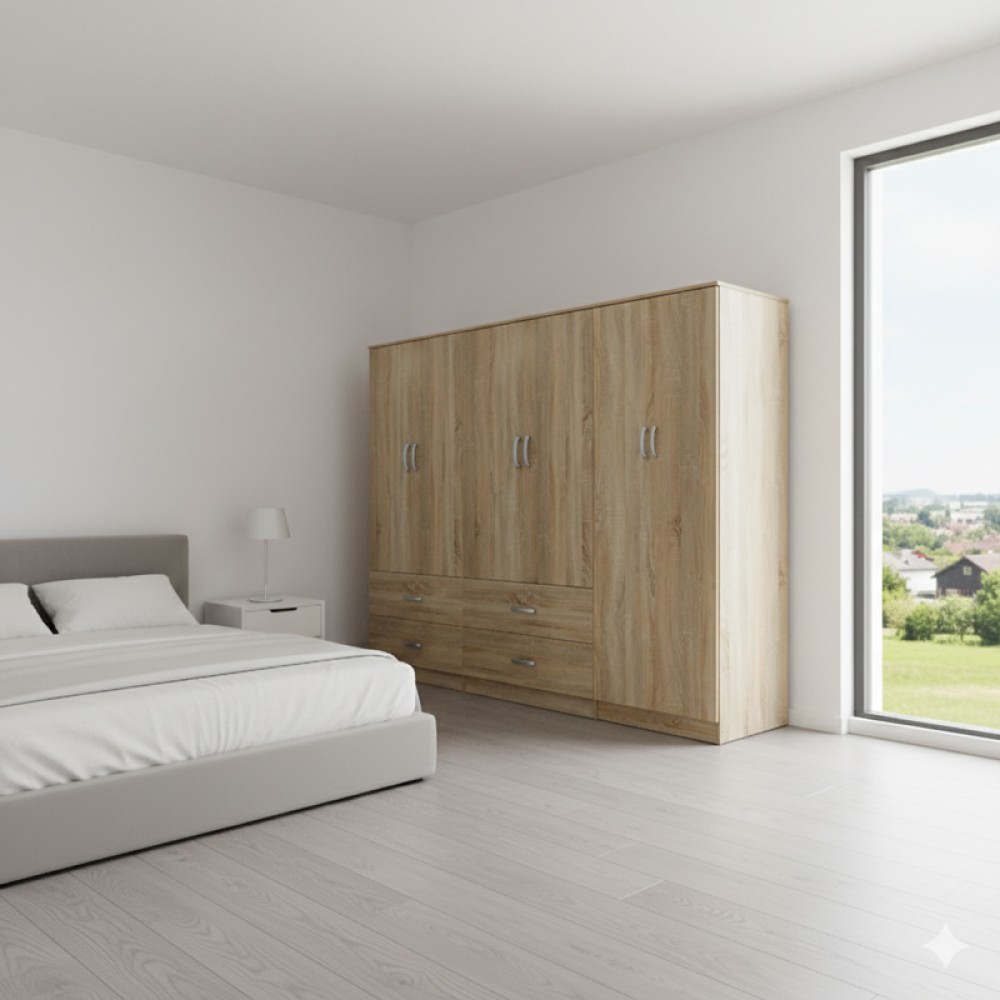 Ντουλάπα Εξάφυλλη Athos Pakoworld Sonoma 240X42X180Εκ
