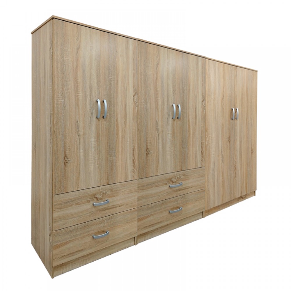 Ντουλάπα Εξάφυλλη Athos Pakoworld Sonoma 240X42X180Εκ