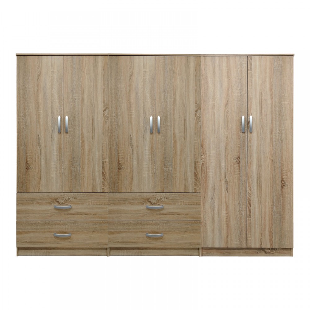 Ντουλάπα Εξάφυλλη Athos Pakoworld Sonoma 240X42X180Εκ