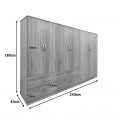 Ντουλάπα Εξάφυλλη Athos Pakoworld Sonoma 240X42X180Εκ