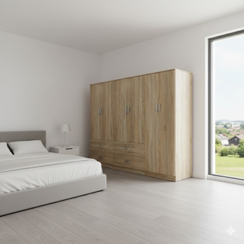 Ντουλάπα Εξάφυλλη Athos Pakoworld Sonoma 240X42X180Εκ