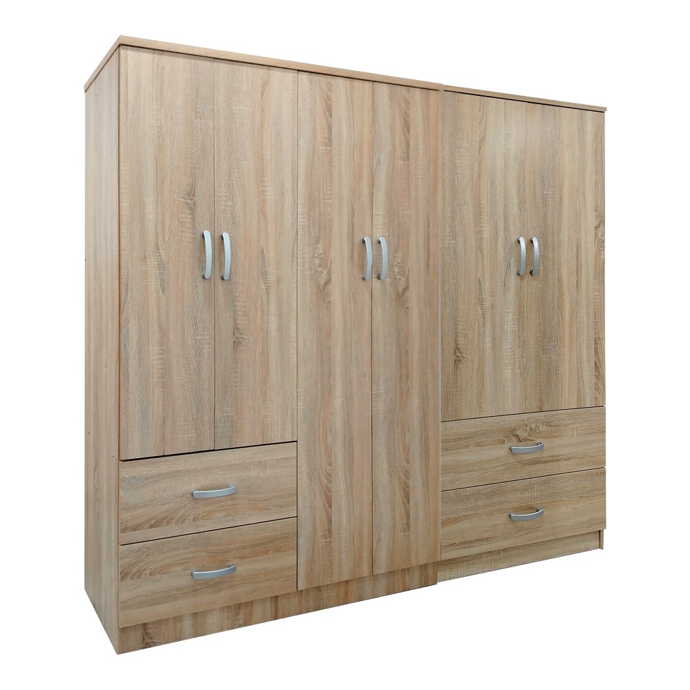 Ντουλάπα Εξάφυλλη Athos Pakoworld Sonoma 200.5X42X180Εκ