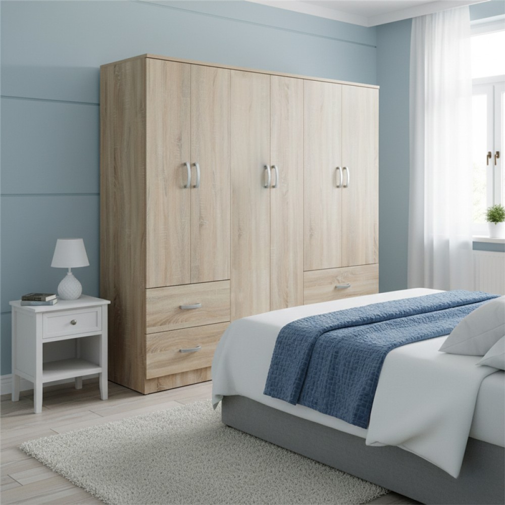 Ντουλάπα Εξάφυλλη Athos Pakoworld Sonoma 200.5X42X180Εκ