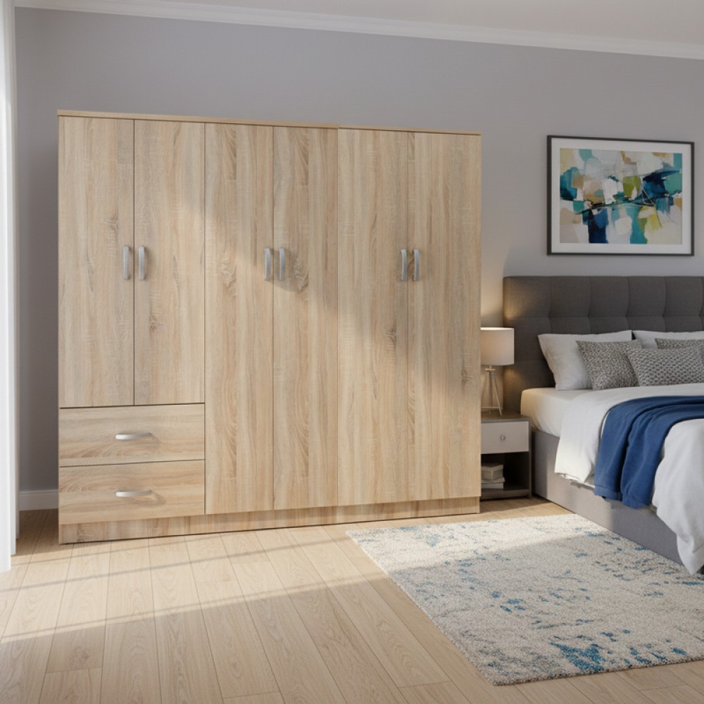 Ντουλάπα Εξάφυλλη Athos Ι Pakoworld Sonoma 200.5X42X180Εκ