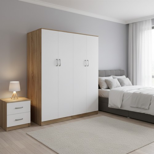 Ντουλάπα Τετράφυλλη Athos Ι Pakoworld Sonoma-Λευκό 160X42X180Εκ