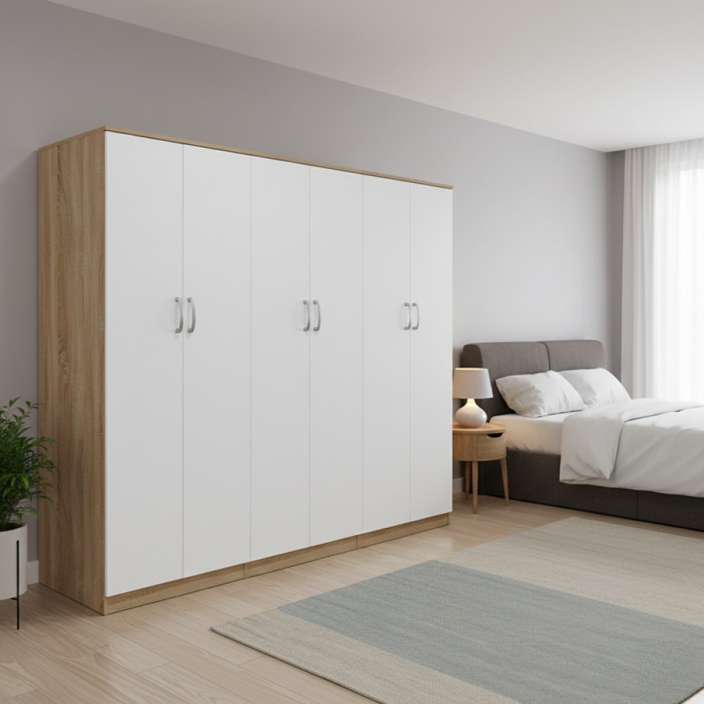Ντουλάπα Εξάφυλλη Athos Ιι Pakoworld Sonoma-Λευκή 240X42X180Εκ