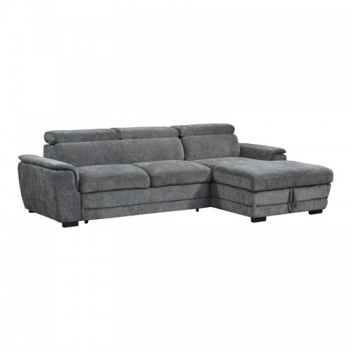 Γωνιακός Καναπές-Κρεβάτι Δεξιά Γωνία Dreamora Pakoworld Με Αποθηκευτικό Ύφασμα Ανθρακί 270X167X82Εκ