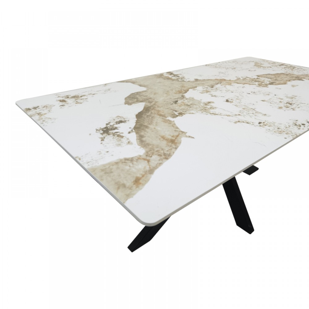 Τραπέζι Bethan Pakoworld Sintered Stone-Μέταλλο Λευκό Μαρμάρου-Μαύρο 180X90X75Εκ