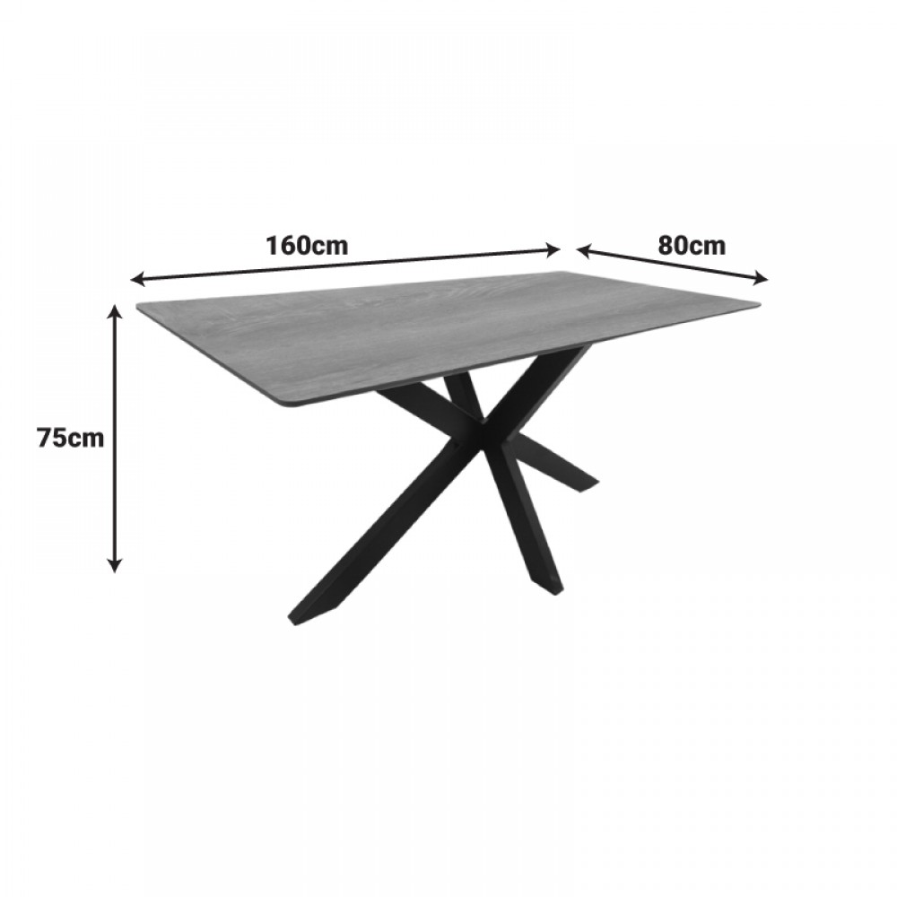 Τραπέζι Bethan Pakoworld Sonoma Με Γκρι Mdf Και Μαύρο Μέταλλο 160X80X75Εκ