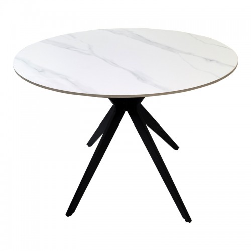 Τραπέζι Orbital Pakoworld Sintered Stone Λευκή Ματ Όψη Μαρμάρου Με Μαύρο Μεταλλικό Πόδι Φ100X76Εκ