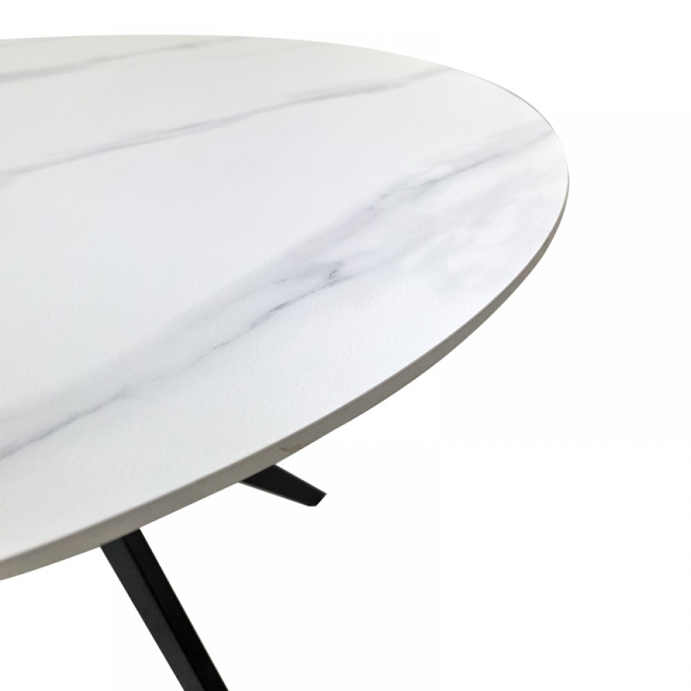 Τραπέζι Orbital Pakoworld Sintered Stone Λευκή Ματ Όψη Μαρμάρου Με Μαύρο Μεταλλικό Πόδι Φ100X76Εκ