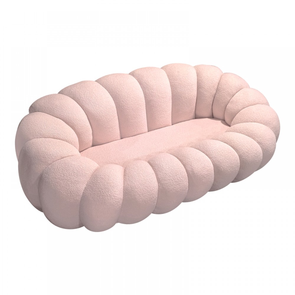 Καναπές Embrace Pakoworld Μπουκλέ Ύφασμα Σε Ροζ Απόχρωση 180X105X65Εκ