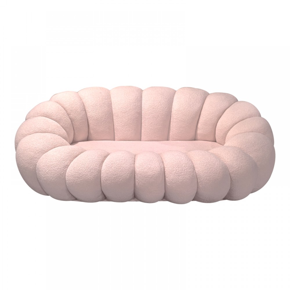 Καναπές Embrace Pakoworld Μπουκλέ Ύφασμα Σε Ροζ Απόχρωση 180X105X65Εκ