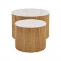 Τραπέζι Σαλονιού Nelba Pakoworld Σετ 2Τεμ Oak Mdf Με  Κεραμική Επιφάνεια Σε Όψη Μαρμάρου