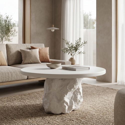 Τραπέζι Σαλονιού Zinol Pakoworld Mdf-Polyresin Λευκό Φ80X36Εκ