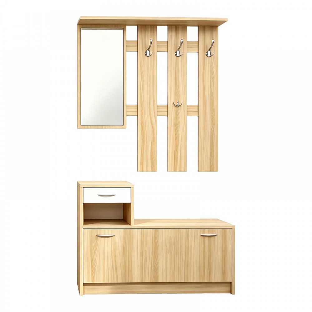 Έπιπλο Εισόδου Jentia Pakoworld  Με Καθρέπτη Sonoma Με Λευκό Mdf 113X100X89Εκ