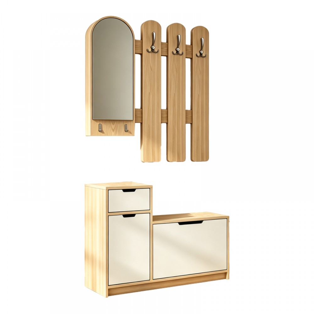 Έπιπλο Εισόδου Kenty Pakoworld  Με Καθρέπτη Sonoma Με Λευκό Mdf 100X28X110Εκ