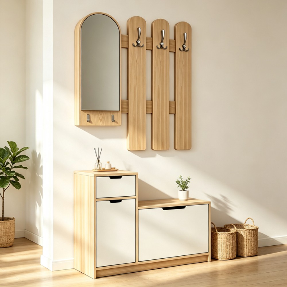 Έπιπλο Εισόδου Kenty Pakoworld  Με Καθρέπτη Sonoma Με Λευκό Mdf 100X28X110Εκ