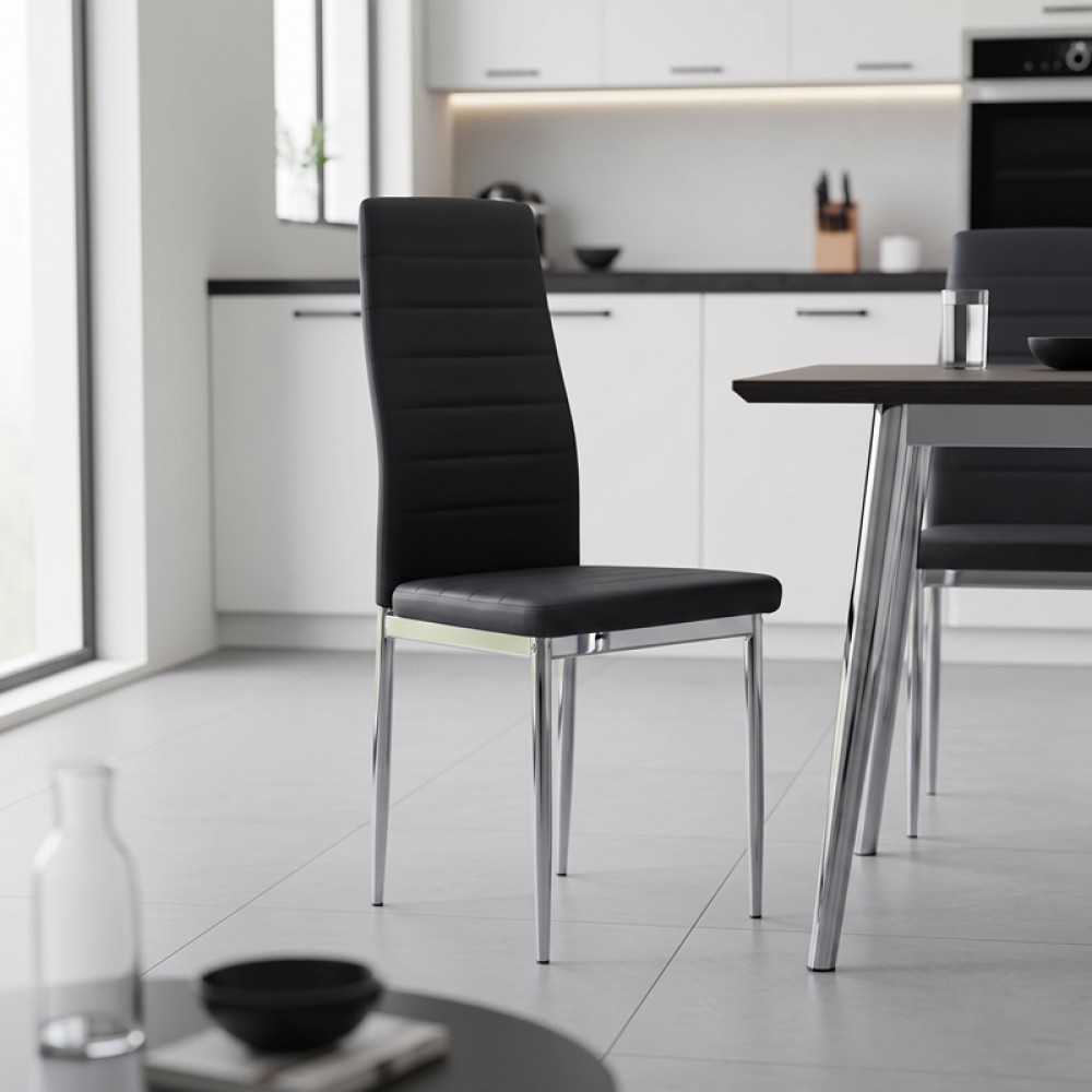 Καρέκλα Parker Pakoworld Μαύρο Pu Με Πόδι Χρωμίου 41X48X96Εκ